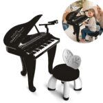 Piano Infantil 42 Teclas Com Banquinho E Microfone Preto - BW495 - 1