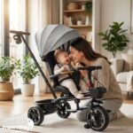 Triciclo Infantil Empurrador Capota 3x1 Cinza Assento 360° - BW552CZ - 10