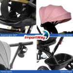 Triciclo Infantil Empurrador C/ Capota 3x1 Rosa Assento 360° - BW552RS - 11