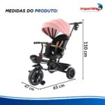 Triciclo Infantil Empurrador C/ Capota 3x1 Rosa Assento 360° - BW552RS - 3
