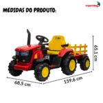 Mini Trator Elétrico Infantil 12v Com Carreta Vermelho - BW540VM - 3