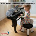Piano Infantil 42 Teclas Com Banquinho E Microfone Preto - BW495 - 4