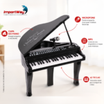 Piano Infantil 42 Teclas Com Banquinho E Microfone Preto - BW495 - 6