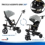 Triciclo Infantil Empurrador Capota 3x1 Cinza Assento 360° - BW552CZ - 5
