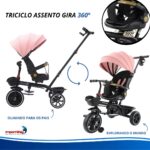 Triciclo Infantil Empurrador C/ Capota 3x1 Rosa Assento 360° - BW552RS - 5