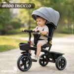 Triciclo Infantil Empurrador Capota 3x1 Cinza Assento 360° - BW552CZ - 6