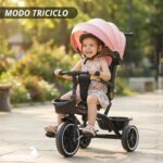 Triciclo Infantil Empurrador C/ Capota 3x1 Rosa Assento 360° - BW552RS - 6