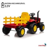 Mini Trator Elétrico Infantil 12v Com Carreta Vermelho - BW540VM - 6