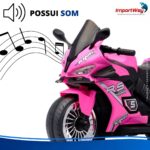 Mini Moto Elétrica Infantil 6v Esportiva Rosa Com Luz E Som - BW127RRS - 11