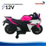 Mini Moto Elétrica Infantil 12v Importway Esportiva Rosa - BW555RS - 7