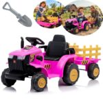 Carrinho Mini Trator Infantil Elétrico Rosa 12v Carreta Pá - BW551RS - 1