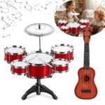 Kit Música Instrumento Mini Bateria Violão Infantil Vermelho - BW599VM - 1