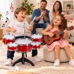 Kit Música Instrumento Mini Bateria Violão Infantil Vermelho - BW599VM - 10