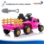 Carrinho Mini Trator Infantil Elétrico Rosa 12v Carreta Pá - BW551RS - 11