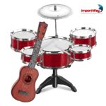 Kit Música Instrumento Mini Bateria Violão Infantil Vermelho - BW599VM - 11
