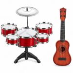 Kit Música Instrumento Mini Bateria Violão Infantil Vermelho - BW599VM - 2