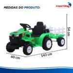 Carrinho Mini Trator Infantil Elétrico Verde 12v Carreta Pá - BW551VD - 3