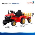 Carrinho Mini Trator Infantil Elétrico Vermelho 12v Carreta - BW551VM - 3