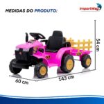 Carrinho Mini Trator Infantil Elétrico Rosa 12v Carreta Pá - BW551RS - 3