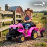 Carrinho Mini Trator Infantil Elétrico Rosa 12v Carreta Pá - BW551RS - 4