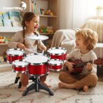 Kit Música Instrumento Mini Bateria Violão Infantil Vermelho - BW599VM - 4
