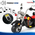 Mini Moto Elétrica Infantil 6v Preta C/ Som Sirene Bagageiro - BW508 - 5