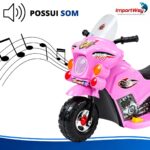 Mini Moto Elétrica Infantil 6v Rosa Luz Som Sirene Bagageiro - BW006RS - 5