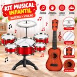 Kit Música Instrumento Mini Bateria Violão Infantil Vermelho - BW599VM - 5