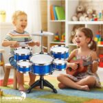 Kit Musical Instrumentos Mini Bateria E Violão Infantil Azul - BW559AZ - 5