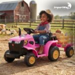 Carrinho Mini Trator Infantil Elétrico Rosa 12v Carreta Pá - BW551RS - 6