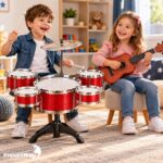 Kit Música Instrumento Mini Bateria Violão Infantil Vermelho - BW599VM - 6