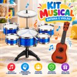 Kit Musical Instrumentos Mini Bateria E Violão Infantil Azul - BW559AZ - 6