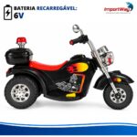 Mini Moto Elétrica Infantil 6v Preta C/ Som Sirene Bagageiro - BW508 - 7
