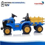 Carrinho Mini Trator Infantil Elétrico Azul 12v Carreta Pá - BW551AZ - 7