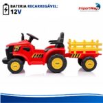 Carrinho Mini Trator Infantil Elétrico Vermelho 12v Carreta - BW551VM - 7