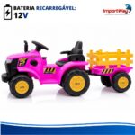 Carrinho Mini Trator Infantil Elétrico Rosa 12v Carreta Pá - BW551RS - 7