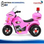 Mini Moto Elétrica Infantil 6v Rosa Luz Som Sirene Bagageiro - BW006RS - 7