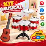 Kit Música Instrumento Mini Bateria Violão Infantil Vermelho - BW599VM - 7