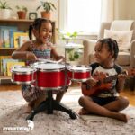 Kit Música Instrumento Mini Bateria Violão Infantil Vermelho - BW599VM - 8