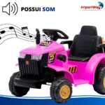Carrinho Mini Trator Infantil Elétrico Rosa 12v Carreta Pá - BW551RS - 9